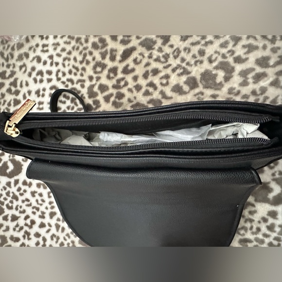 Pink Haley Faux Leather Crossbody Purse with Double Tassel in Black Gold - Picture 12 of 16